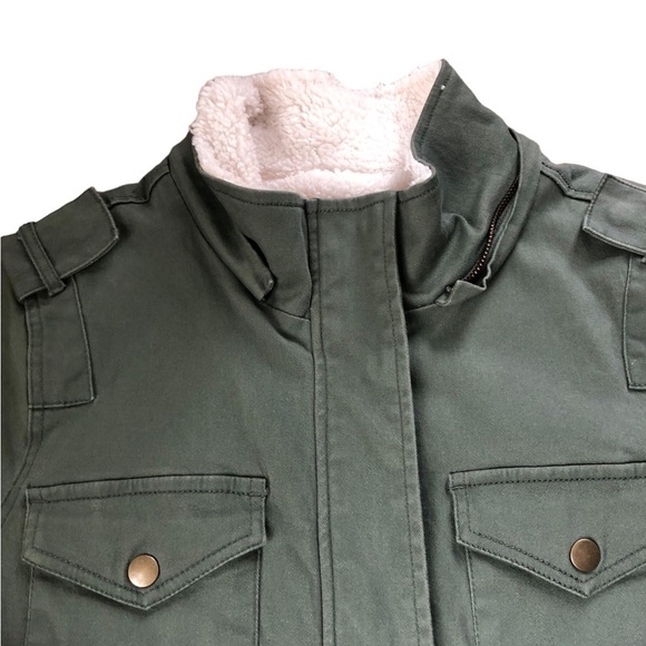 Market & Spruce Stitch Fix Olive Cargo Utility Sherpa Lined Jacket Coat Sz S - Picture 2 of 8